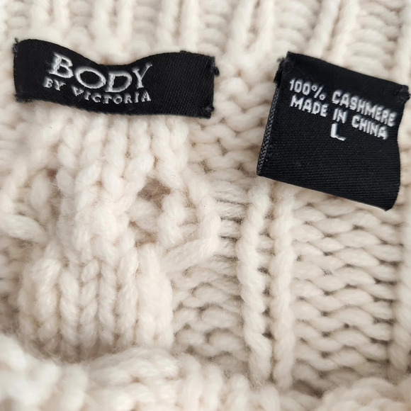 90s Y2K Body By Victoria Cashmere Cable Knit Sweater, Soft Cream Women's, Large - Picture 5 of 6
